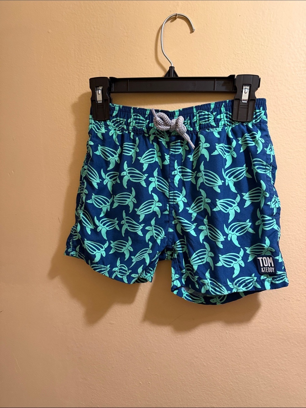 Tom & Teddy Navy Swim Trunks with Mint Turtle Print